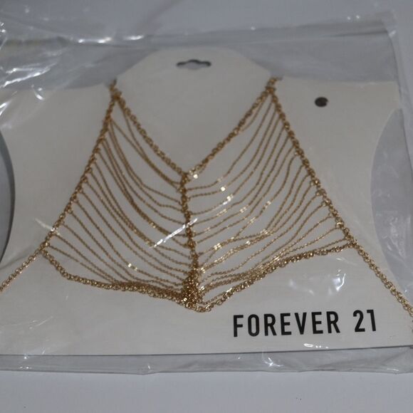 Forever 21 Gold Chain Body Jewelry Halter Top OS - Picture 1 of 7